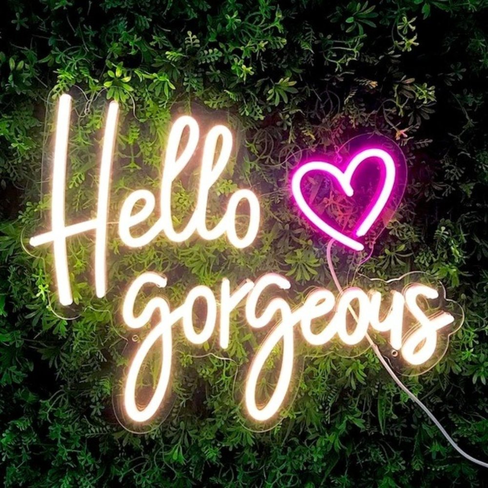 Hello Gorgeous Heart Neon Pink White Party/Dorm/Wedding/Bday/Bachelorette Decor